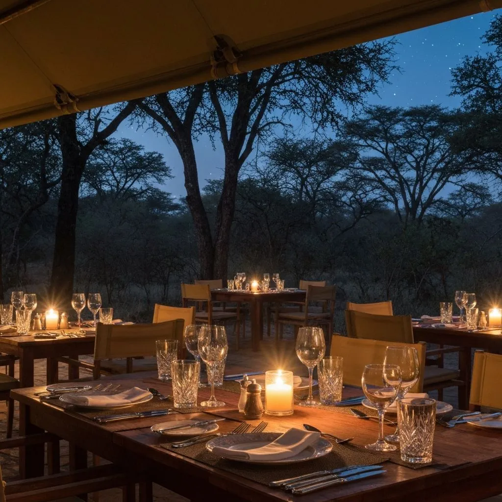 Candlelit Dining Tables at Night